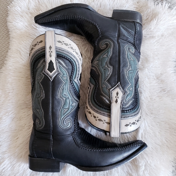 SALE🔥 Black Butterfly Snip Toe Lizard Western Boots Mexican Botas - Picture 7 of 16